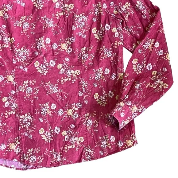 L.L. Bean Women’s Sz M Red Corduroy Floral Button Down Shirt Casual Cottagecore - Picture 9 of 12